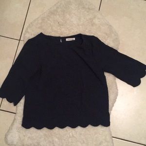 Monteau Scalloped Navy Blue Top